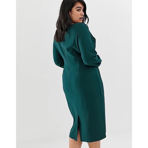 ASOS Design Curve Origami Twist Midi Forrest Green Pencil Dress 24 - Picture 2 of 11